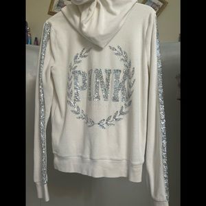 PINK FULL ZIP UP WHITE VELOUR JACKET W/Hood